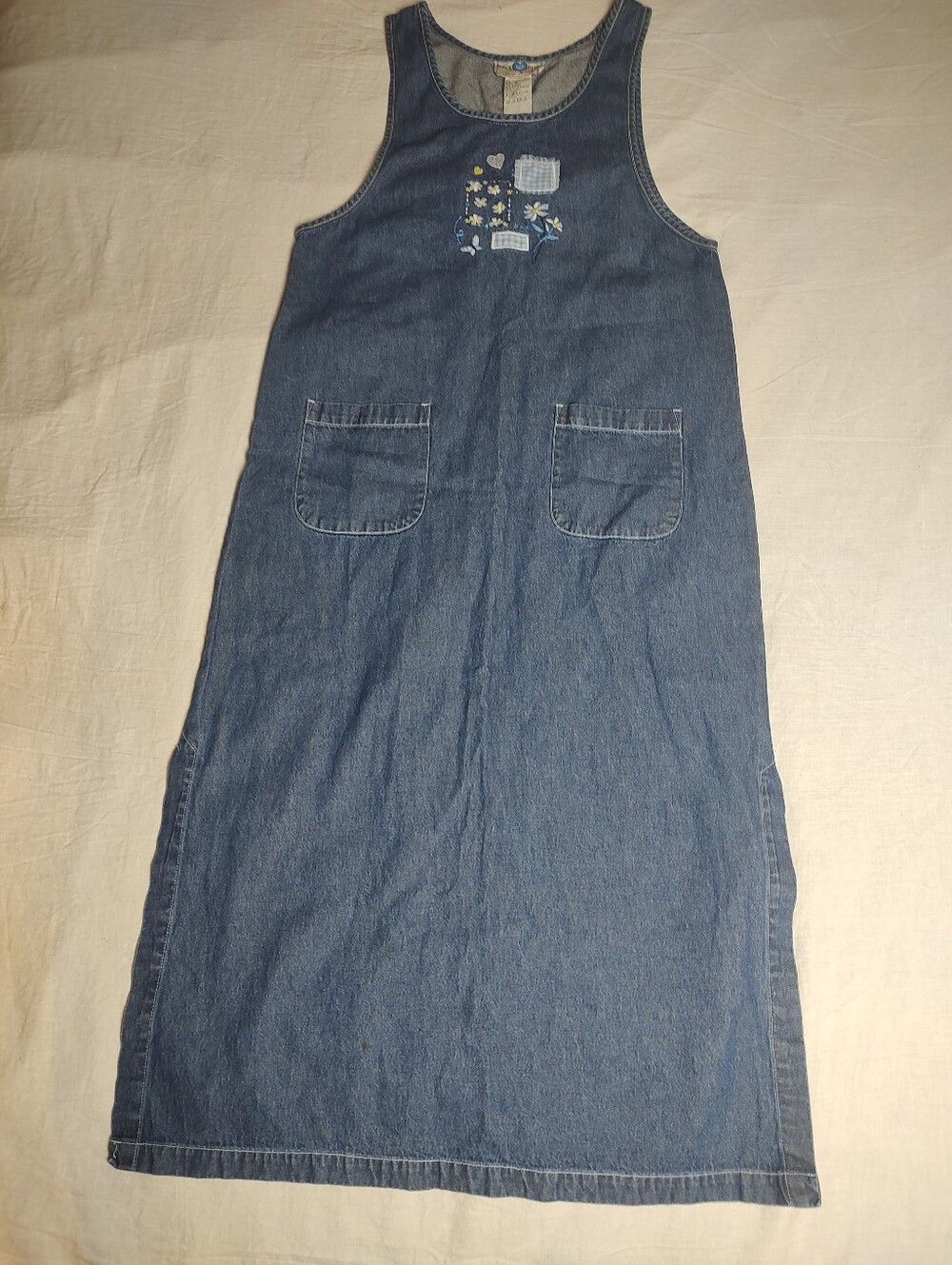 True Blue Denim Pinafore Dress Pocket Detail Teacher Mesium 100% Cotton